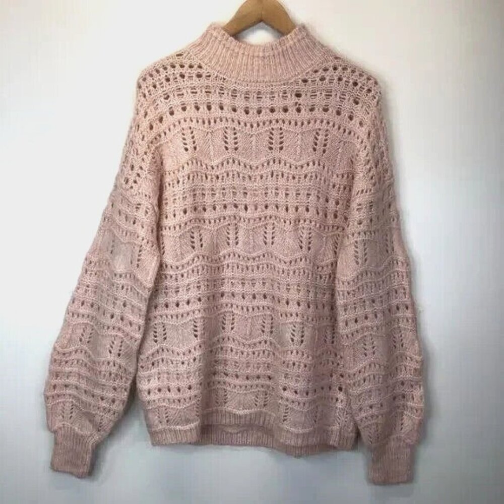 Caslon Sweater Womens Medium Pink Open Knit Mock Soft Lightweight Nordstrom NEW - Picture 3 of 9